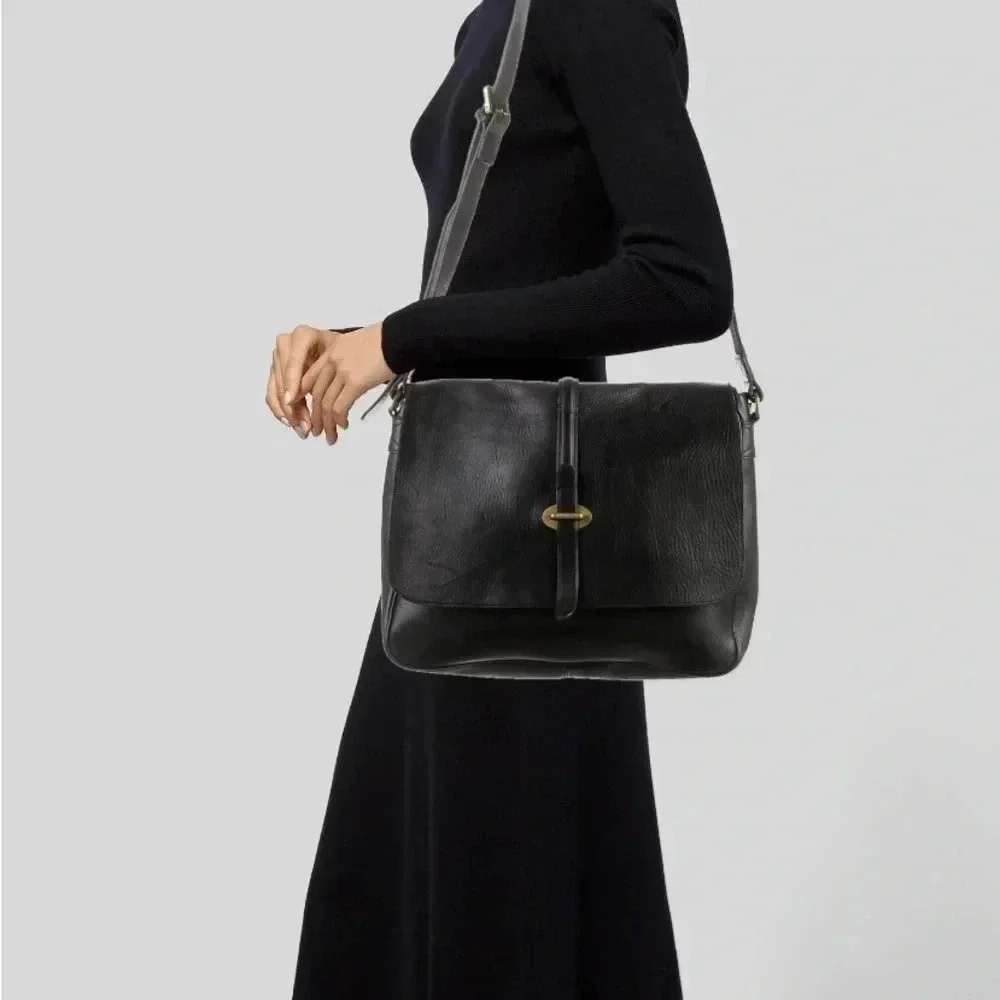 Mulberry   Vintage unisex crossbody black leather messenger bag